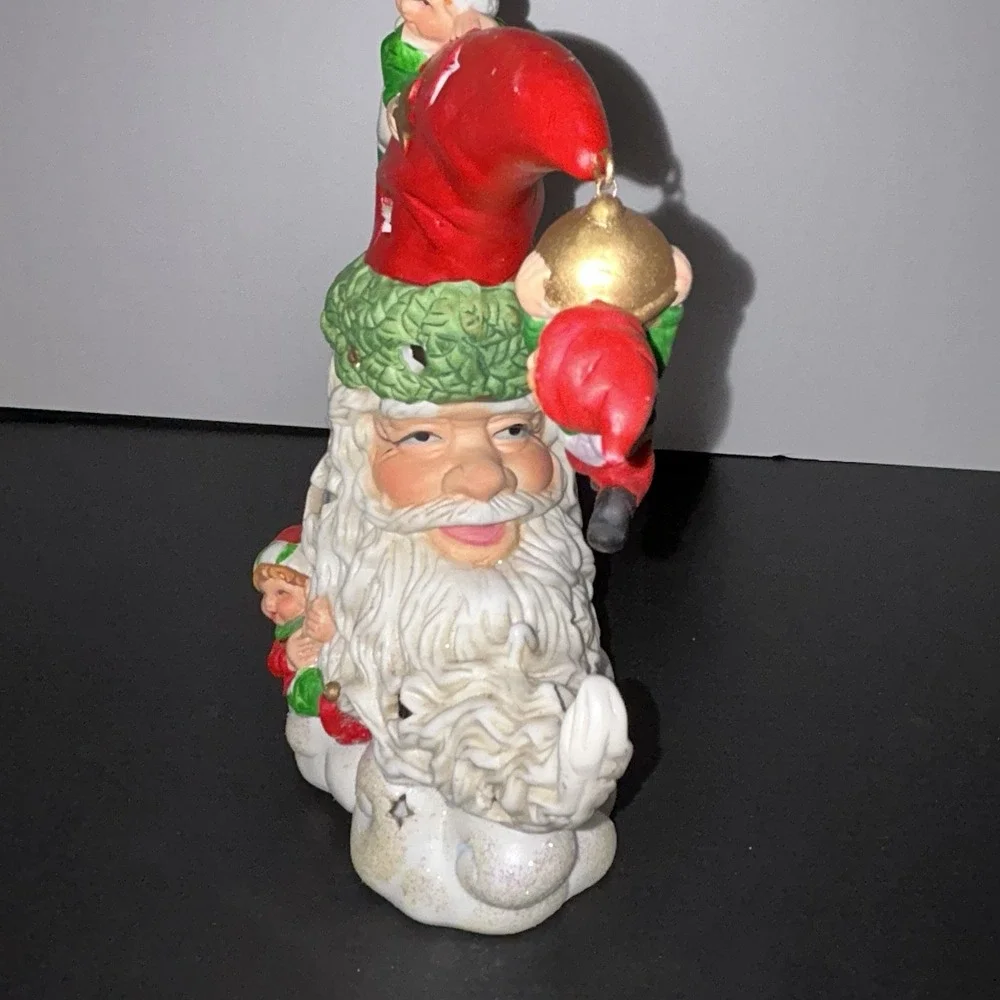 Light Up Ceramic Santa Moon Face With Elves‎ Christmas Decor Star Cutout